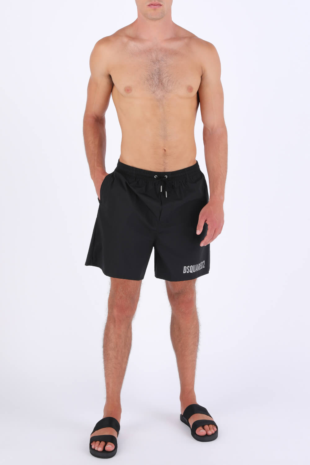 מכנסי בגד ים קצרים שחורים עם לוגו DSQUARED2